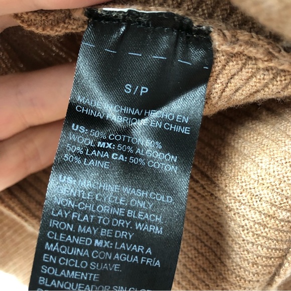 White House Black Market wool cotton blend deep v neck ribbed camel sweater S - Picture 6 of 8